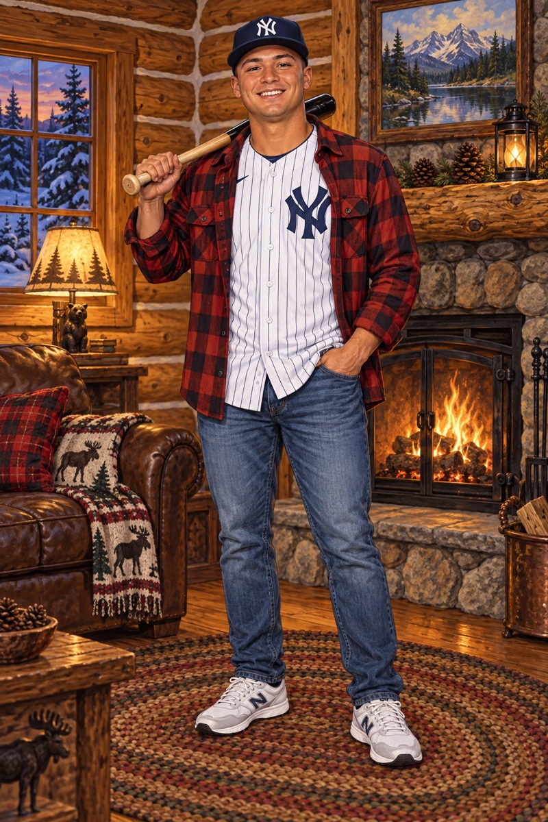 Artist’s impression of Anthony Volpe in the Yankees Log Cabin